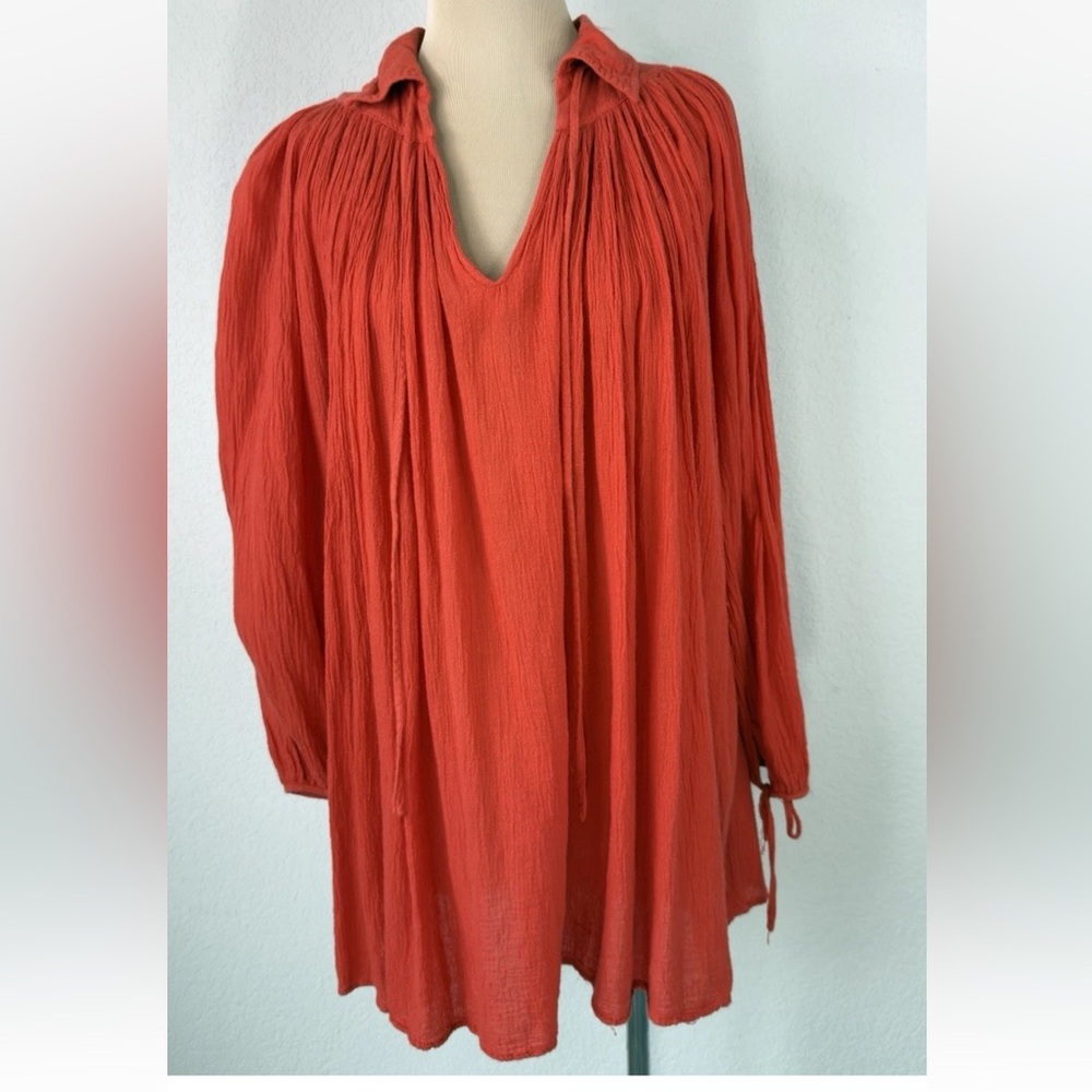 Vintage Free the People Greek Bohemian Gypsy Gathered Poet Peasant Top L
